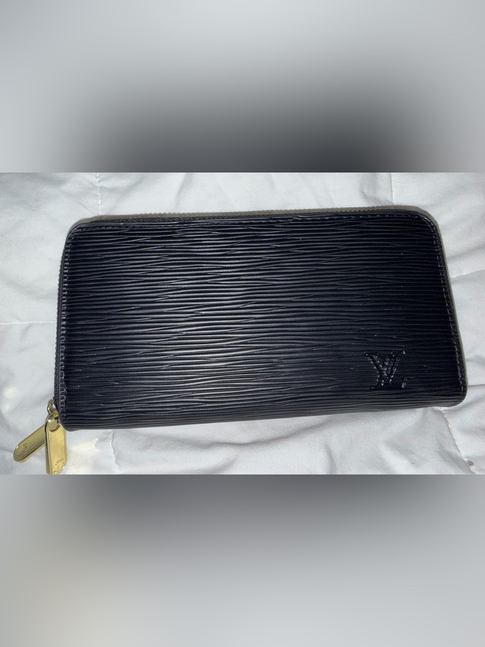Double Zip Black Wallet with Gold Hardware
